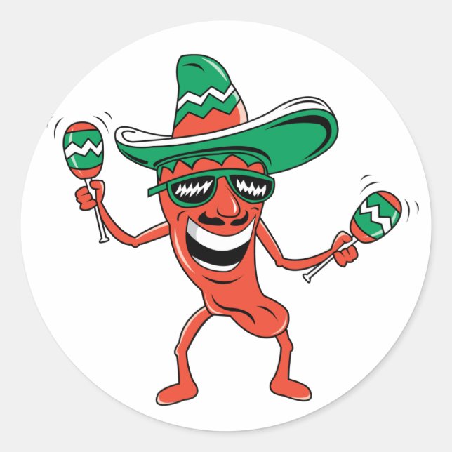 Dancing Chilli Pepper Classic Round Sticker (Front)