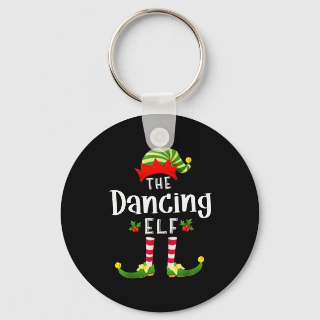 Dancing Christmas Elf Matching Pajama X-mas Party  Key Ring (Front)