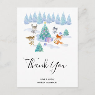 Dancing Christmas Forest Animals Thank You Postcard