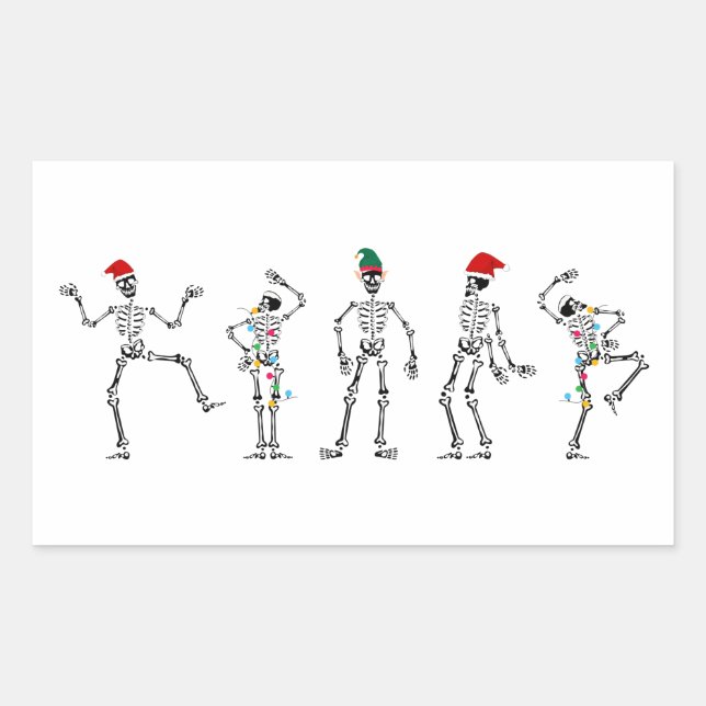 Dancing Christmas Skeletons Rectangular Sticker (Front)