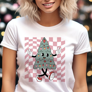 Dancing Christmas Tree Pink Chequered Retro Tri-Blend Shirt