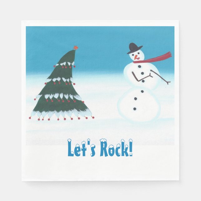 Dancing Christmas Tree Snowman Let's Rock Napkins (Front)