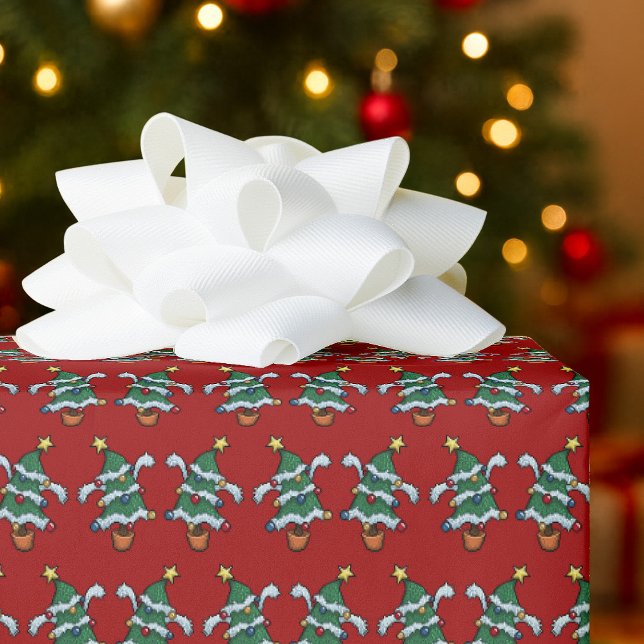 Dancing Christmas Trees Xmas Pixel Art Pattern Wrapping Paper (Creator Uploaded)