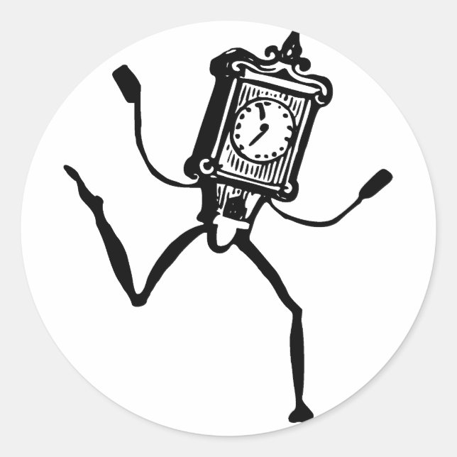 Dancing Clock Cartoon Fantasy Whimsical minimal   Classic Round Sticker (Front)