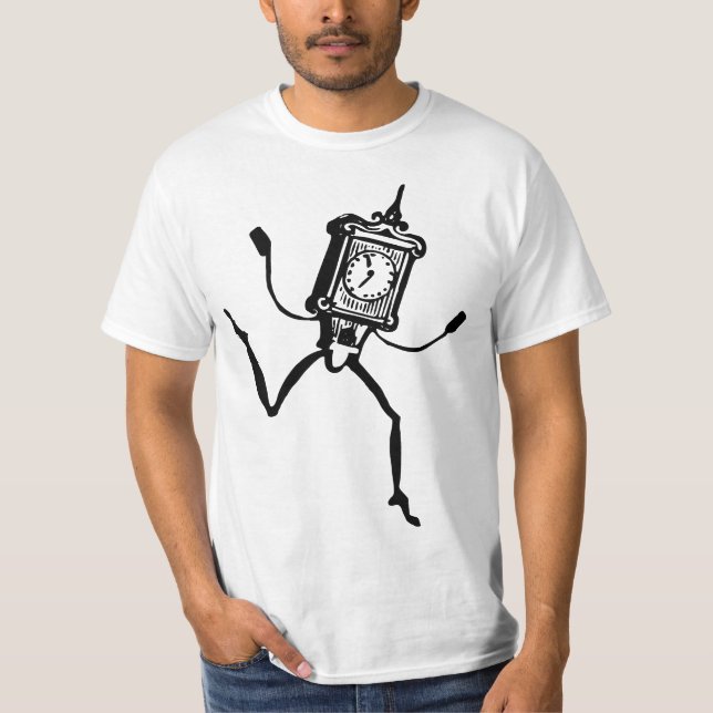 Dancing Clock Cartoon Fantasy Whimsical minimal  T-Shirt (Front)