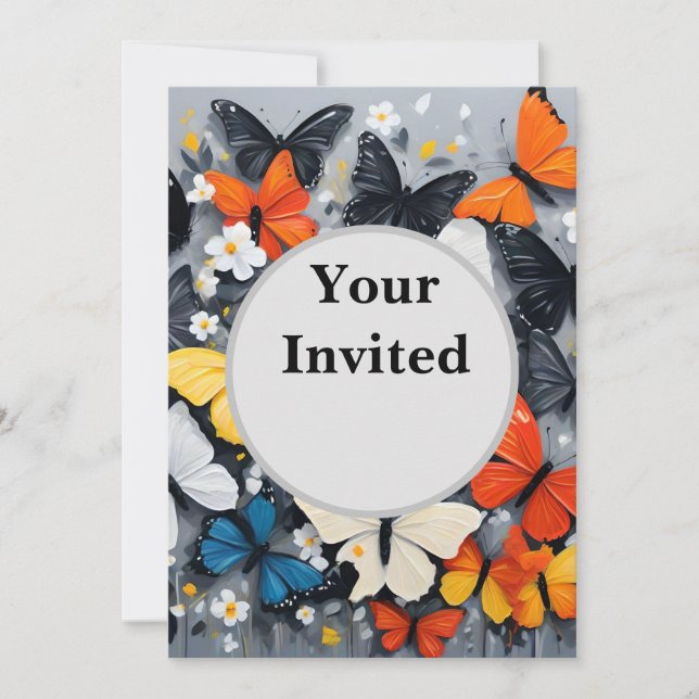 Dancing Colorful Butterfly Acrylic Art, Invitation (Front)