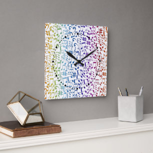 Dancing Colourful Music Notes Musician Music Lover Square Wall Clock