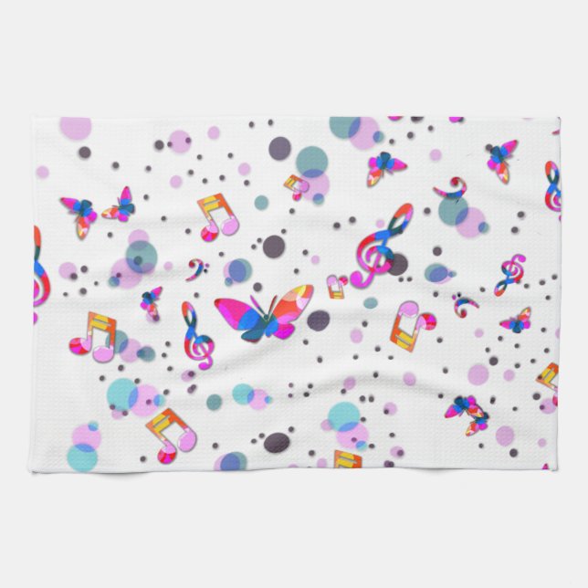 Dancing Colourful Music Tea Towel (Horizontal)