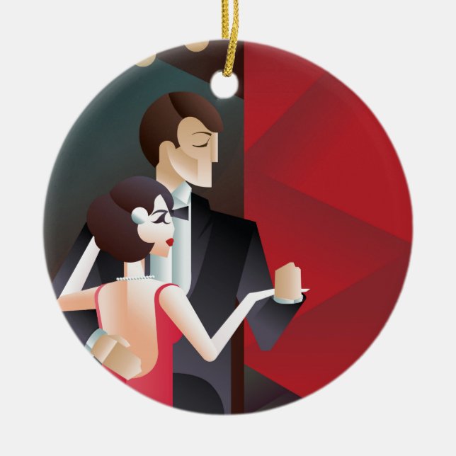 Dancing couple Art Deco geometric style poster Ceramic Ornament (Front)