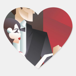 Dancing couple Art Deco geometric style poster Heart Sticker