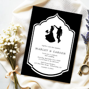 Dancing Couple Illustration black white Wedding Invitation
