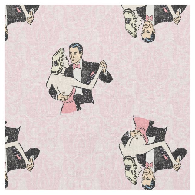 dancing couple vintage ballroom pink damask fabric (Close Up)