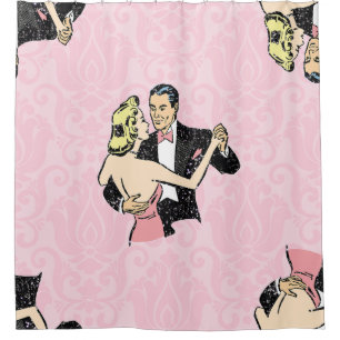dancing couple vintage ballroom pink damask shower curtain