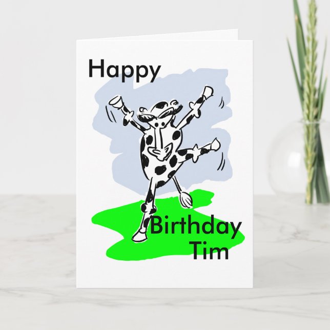 Dancing cow named birthday card add message inside (Front)
