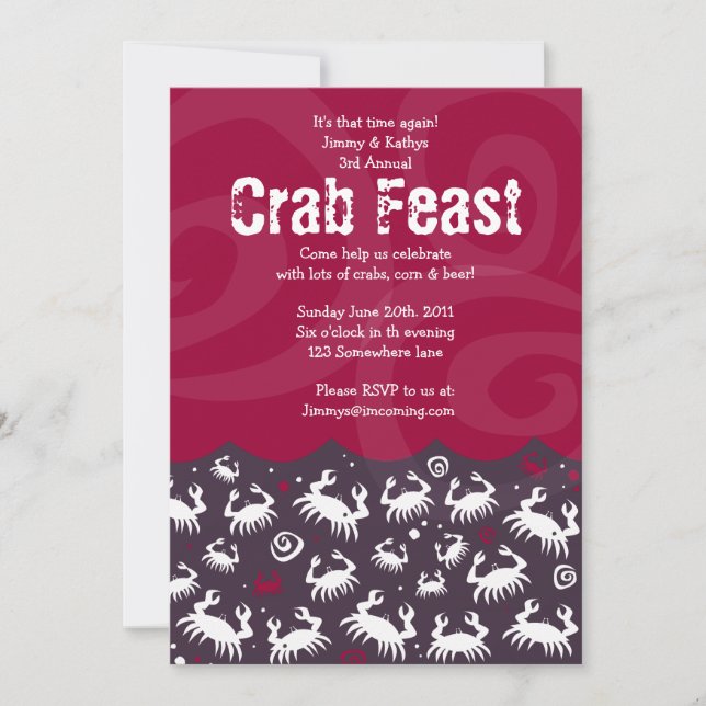 Dancing CRAB FEST FEAST Dinner Party Invitation (Front)