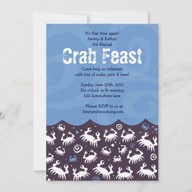 Dancing CRAB FEST FEAST Dinner Party Invitation (Front)