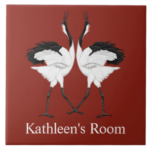 Dancing Cranes Room Plaque Ceramic Tile