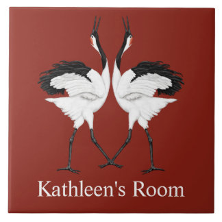 Dancing Cranes Room Plaque Ceramic Tile