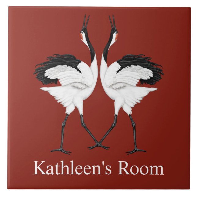 Dancing Cranes Room Plaque  Ceramic Tile (Front)