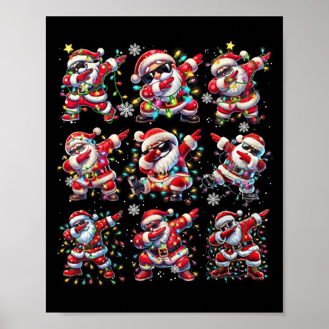 Dancing Dabbing Santa Christmas Lights Funny Dance Poster (Front)
