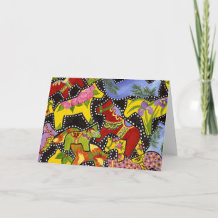 Dancing Dala Horses Bank Inside Greeting Card