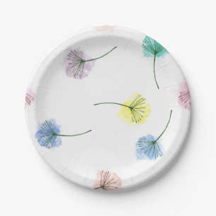 Dancing Dandelions   Watercolor Floral Pattern Paper Plate