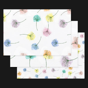 Dancing Dandelions Watercolor Floral Pattern Wrapping Paper Sheet
