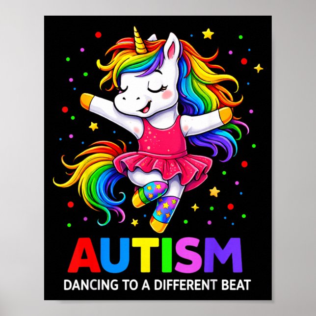 Dancing Different Beat Unicorn Autism Awareness Poster (Front)