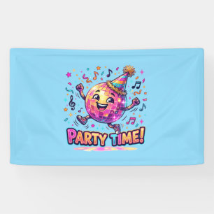 Dancing Disco Ball Birthday Party Time Cute Funny Banner