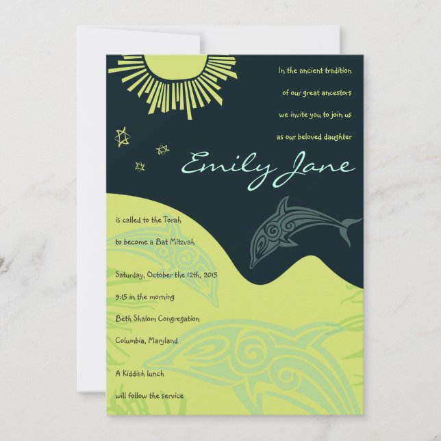 DANCING DOLPHINS Bat Mitzvah Invitation (Front)