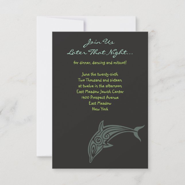 DANCING DOLPHINS Bat Mitzvah Party Card (Front)