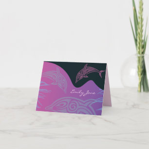 DANCING DOLPHINS Folded Thank You Card-pink Note Card
