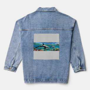Dancing Dolphins in a Coral Paradise Denim Jacket