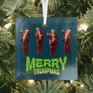 Dancing Donald Trump MAGA Christmas Glass Tree Decoration