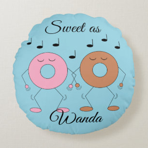 Dancing Doughnuts Light Blue Round Cushion