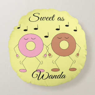 Dancing Doughnuts Light Yellow Round Cushion