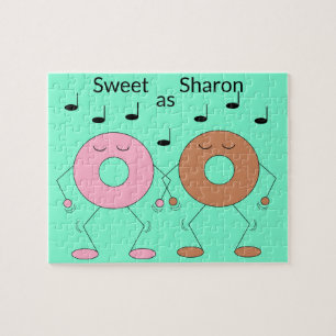 Dancing Doughnuts Mint Green Jigsaw Puzzle