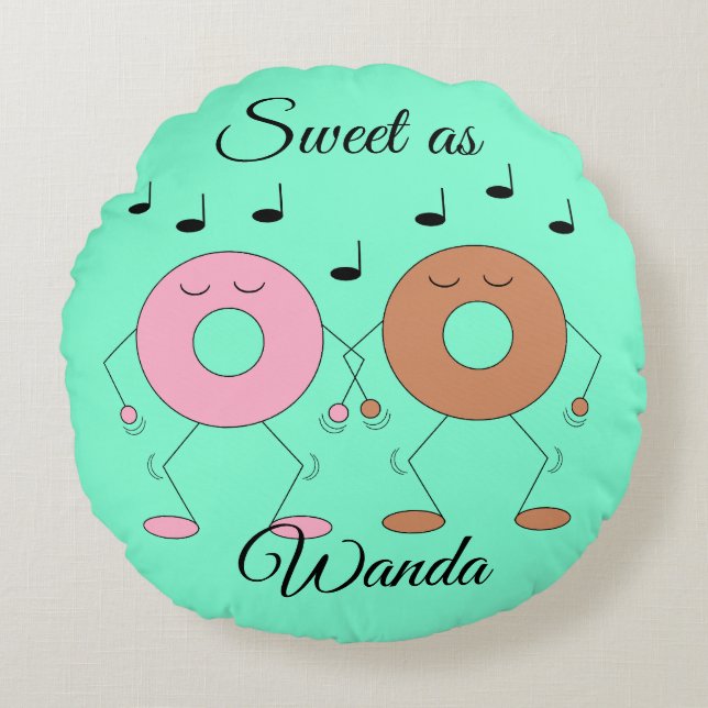 Dancing Doughnuts Mint Green Round Cushion (Front)