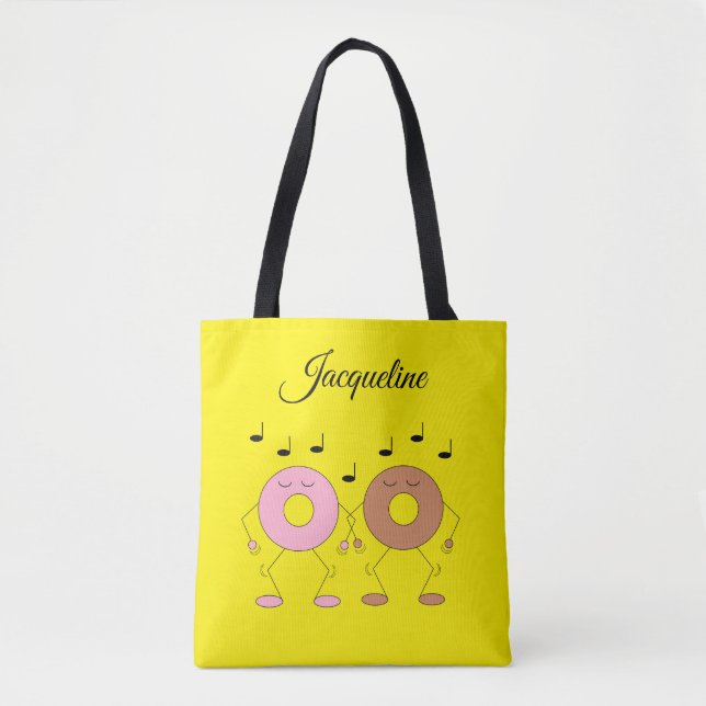Dancing Doughnuts Yellow Tote Bag (Front)