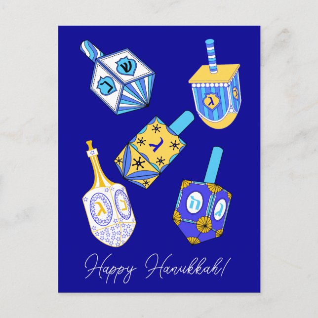 Dancing Dreidels Hanukkah Holiday Postcard (Front)