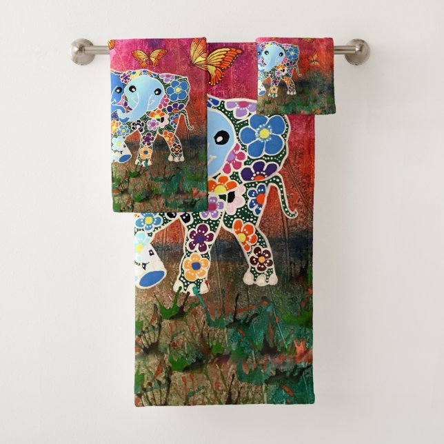 Dancing Elephants Bath Towel Set (Insitu)