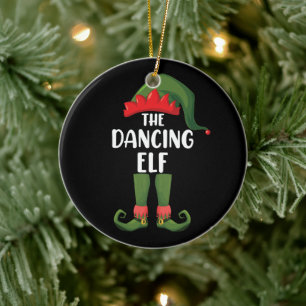 Dancing Elf Family Matching Group Christmas Party  Ceramic Ornament