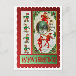 Dancing elves holiday postcard