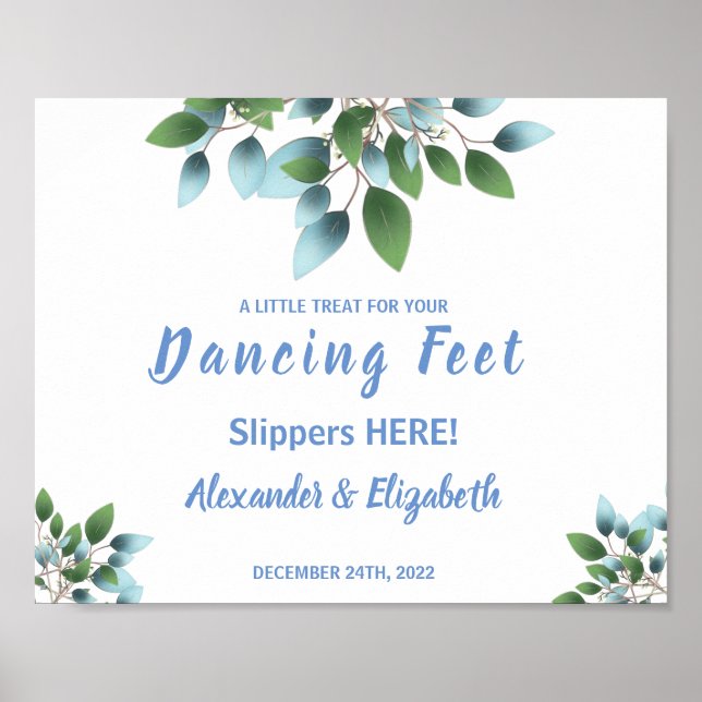 Dancing Feet Flip Flops | Eucalyptus Wedding Sign (Front)