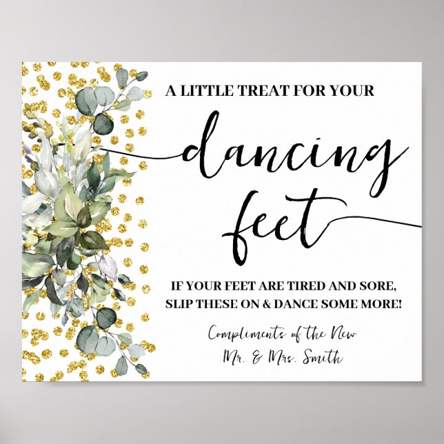 Dancing Feet Flip Flops Wedding Eucalyptus Sign (Front)