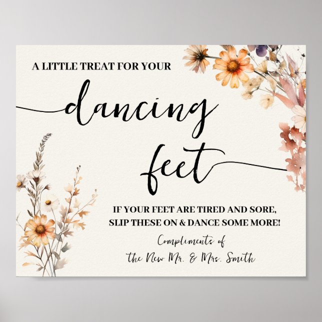 Dancing Feet Flip Flops Wedding Fall Wildflowers Poster (Front)