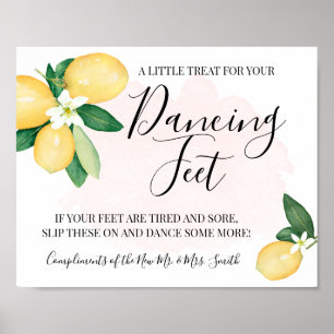 Dancing Feet Sign Flip Flops Wedding Lemons Pink