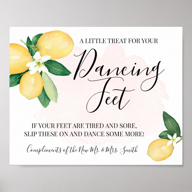 Dancing Feet Sign Flip Flops Wedding Lemons Pink (Front)