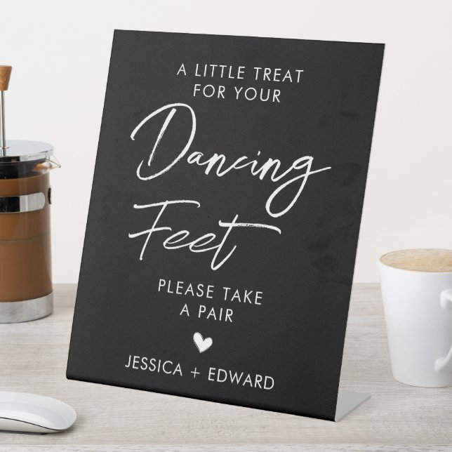 Dancing Feet Take A Pair Minimalist Black White Pedestal Sign (In SItu)