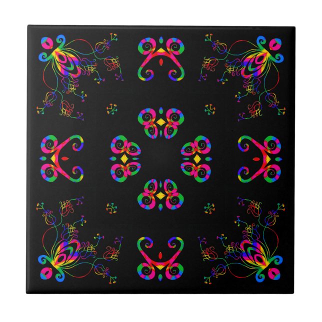 Dancing Fiesta Flowers Ceramic Tile (Front)